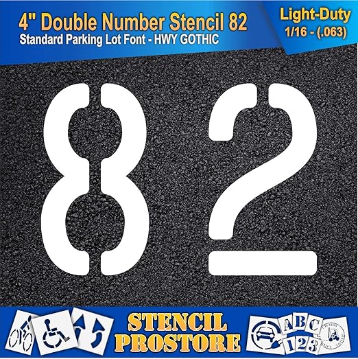 Pavement, Curb, and WheelStop Stencils - 4 inch Double Number Stencil - (82) - 4" x 5.5" x 1/16" (63 mil) - Light-Duty