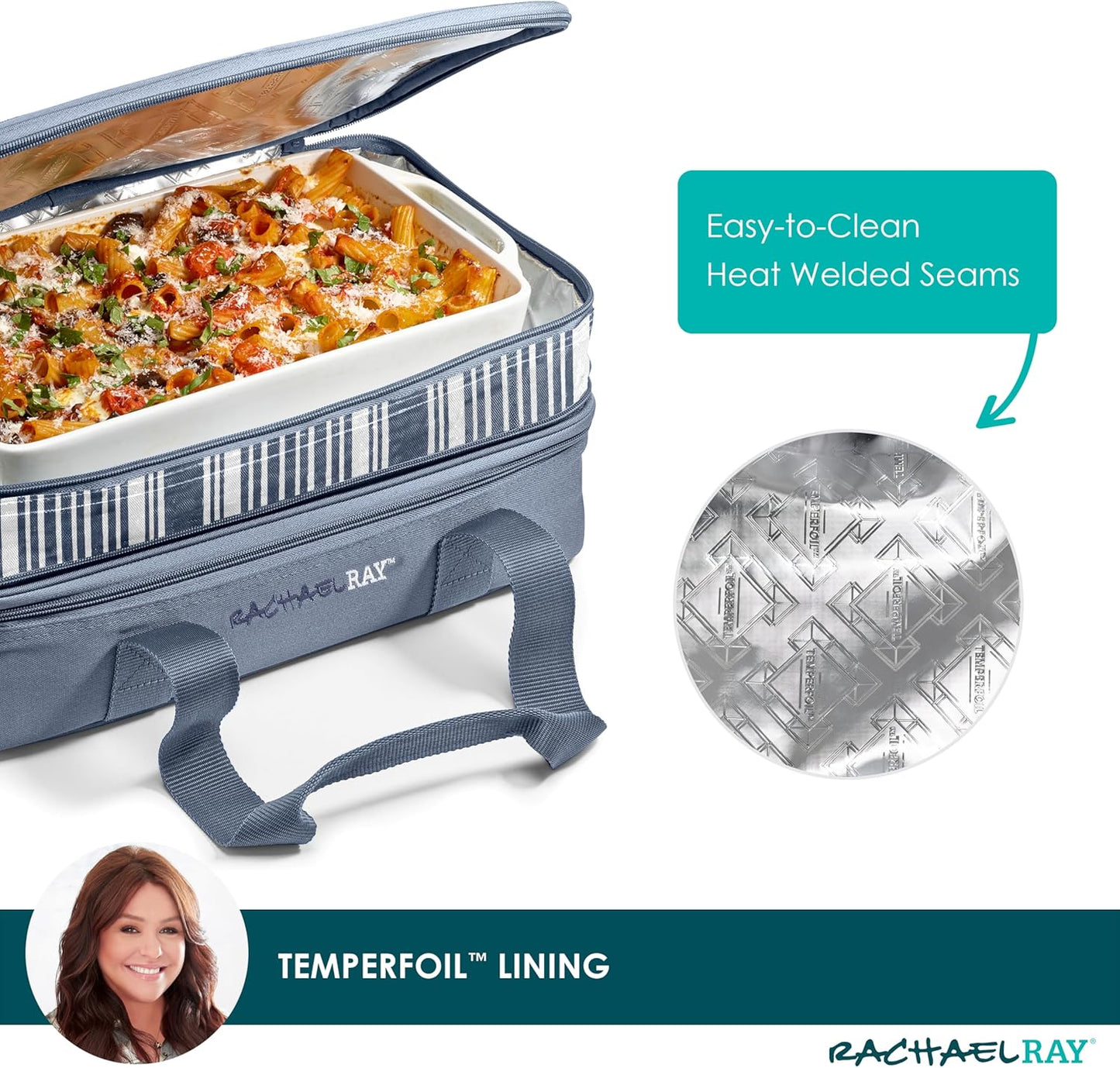 Rachael Ray Expandable Insulated Casserole Carrier for Hot or Cold Food, Thermal Lasagna Lugger Tote for Potluck, Parties, Picnic, and Cookouts, Fits 9" x 13" Baking Dish