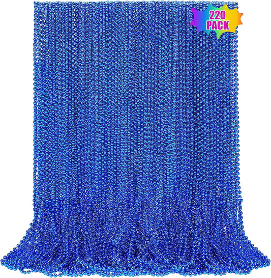 220 PCS Blue Bead Necklace, 33 Inch Mardi Gras Christmas Beads, Bulk Metallic Party Beads for Mardi Gras Parade, St Patricks Day, Wedding, Birthday, Pirate Carnival Party Favors