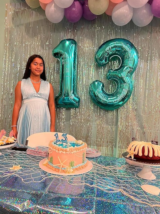 Numbers Balloon 3, 40 Inch Large Blue-green Balloon for Three Year Old Birthday Decor, 3 13 30 31 Birthday Party Decorations for Wedding Supplies