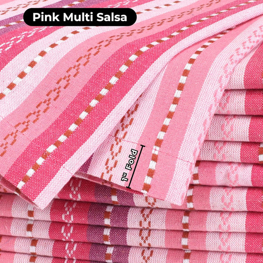 Bedding Craft Cotton Cloth Dinner Napkins Set of 12 – 18x18 Pink Multi Salsa Stripe – Reusable Machine Washable Fabric Napkins for Weddings, Parties, Kitchen & Everyday Dining