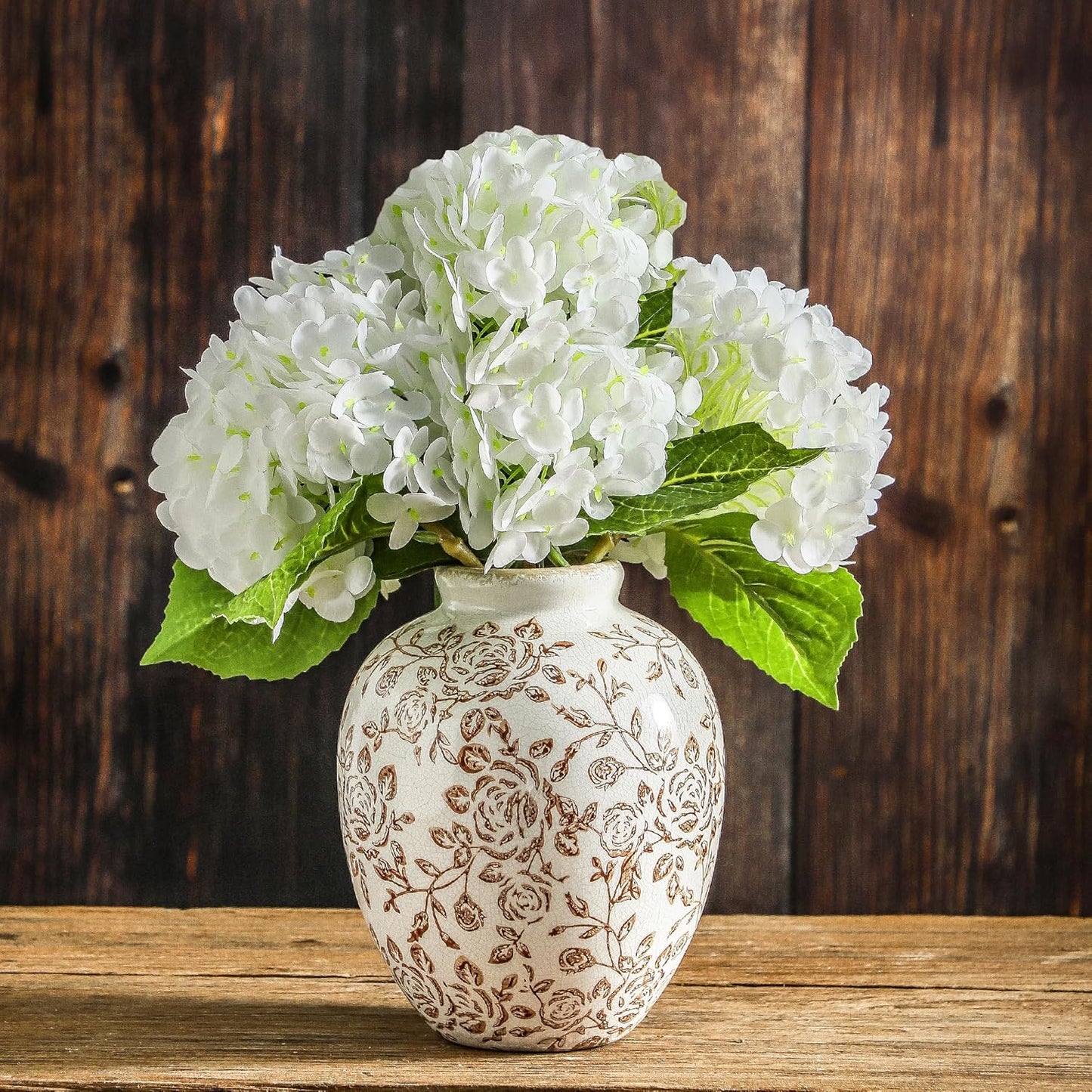 Ceramic Vintage Vase, Flower Decorative Vase Chinoiserie Decor Rustic Farmhouse Retro Floral Vases for Table Bookshelf Mantel Kitchen Living Room Office - 7.8inch Brown