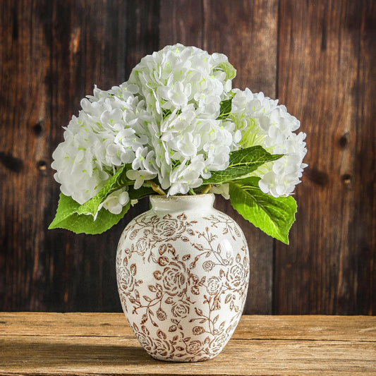 Ceramic Vintage Vase, Flower Decorative Vase Chinoiserie Decor Rustic Farmhouse Retro Floral Vases for Table Bookshelf Mantel Kitchen Living Room Office - 7.8inch Brown