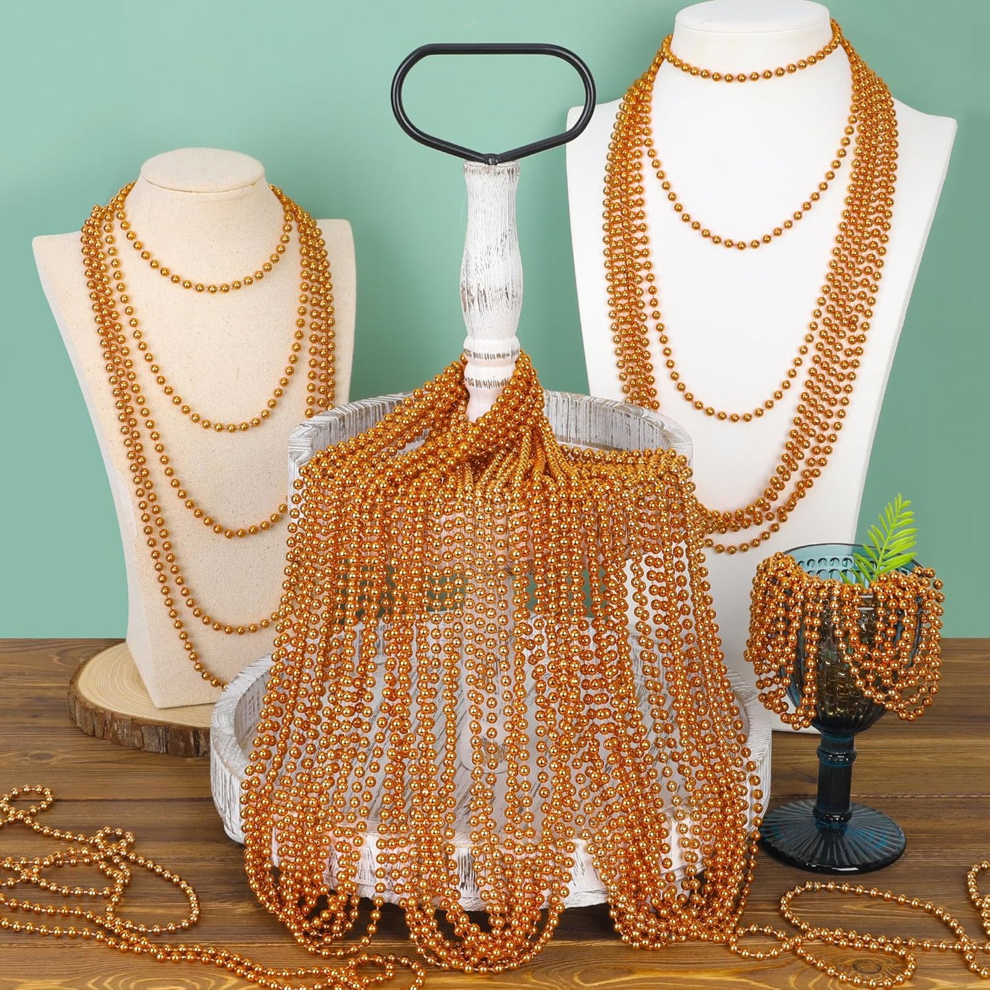 15PCS Bead Necklace, Orange Bead Necklaces Party Favors, 33" Mardi Gras Necklaces Party Parade Supplies, Festival Parade Throw for Mardi Gras Halloween Wedding Celebrations Decorations