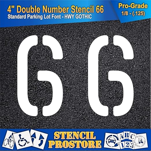 Pavement, Curb, and WheelStop Stencils - 4 inch Double Number Stencil - (66) - 4" x 5.5" x 1/8" (128 mil) - Pro-Grade