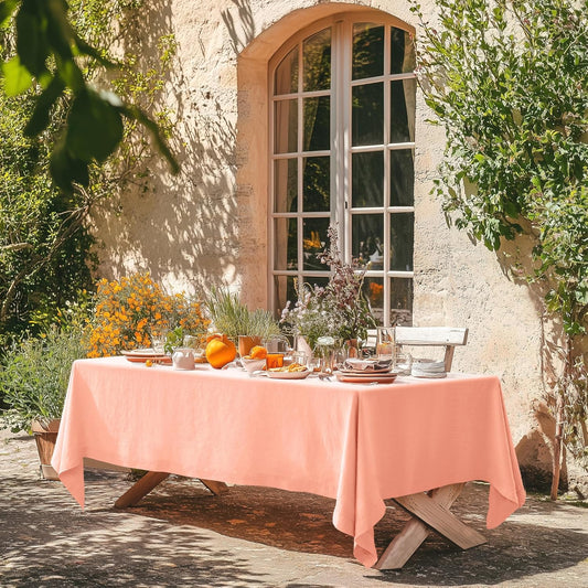Linen World Linen Tablecloth,100% French Natural Flax Tablecloth 132" x 90" Inch,Washable Rectangular Table Cloth for Dining,Outdoor,Weddings and Restaurants,Decorative Christmas,Peach Pink