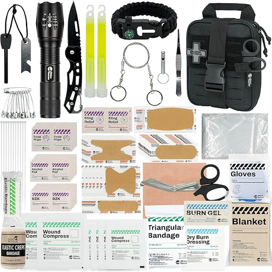 RHINO RESCUE Survival First Aid Kit, HSA/FSA Eligible, Emergency Kit Molle Pouch IFAK Medical Kit for Vehicles Car Camping Backpacking Hiking Hunting