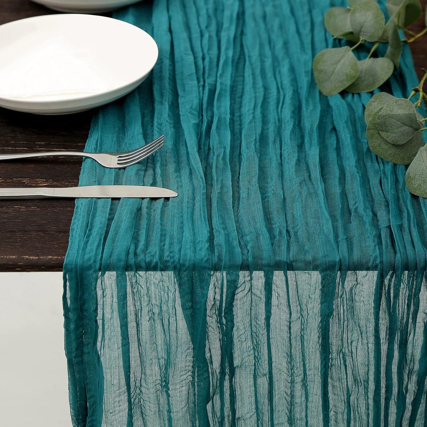 DOLOPL Teal Cheesecloth Table Runner 13.3ft Boho Gauze Cheese Cloth Table Runner Rustic Sheer Runner 160inch Long for Wedding Bridal Baby Shower Birthday Party Cake Table Decorations