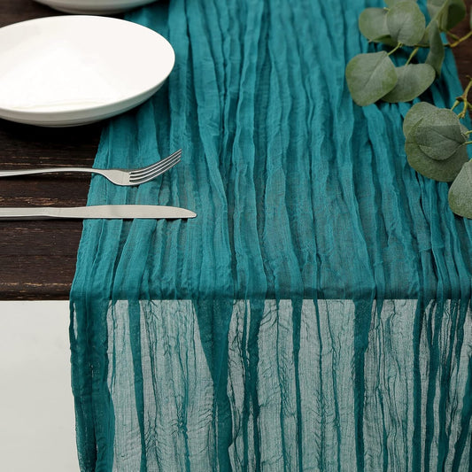 DOLOPL Teal Cheesecloth Table Runner 13.3ft Boho Gauze Cheese Cloth Table Runner Rustic Sheer Runner 160inch Long for Wedding Bridal Baby Shower Birthday Party Cake Table Decorations