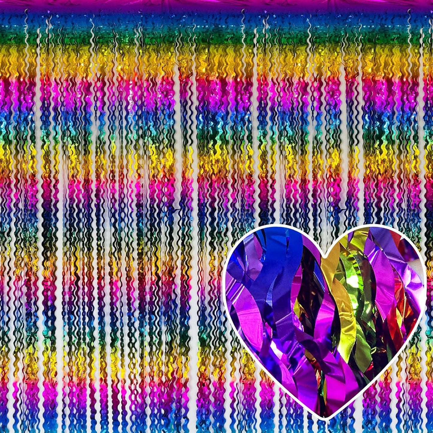 4 Pack Rainbow Fringe Curtain Backdrop 3.2Ft x 8.2Ft Metallic Tinsel Foil Fringe Streamers Background for Photo Booth Mother's Day, Easter, Carnival, Birthday, Wedding Party Decoration