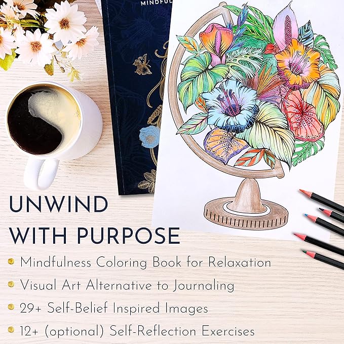RYVE Adult Coloring Book for Women – Mindfulness & Personal Growth Prompts for Relaxation – Anxiety, Stress Relief & Relaxation Gifts for Women, Coloring Books for Adults Relaxation