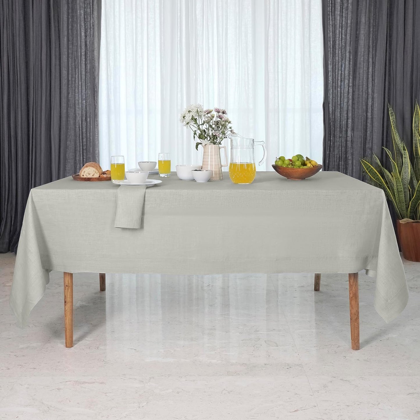 D'Moksha Homes Linen Tablecloth for Rectangle Tables 60 x 144 Inch - 100% Pure Linen Silver Grey Table Cloth - Machine Washable Cloth Tablecloth for Fall, Autumn and Halloween