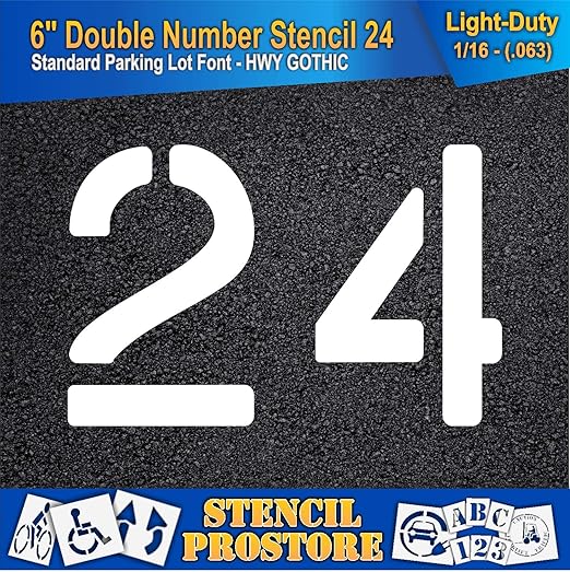 Pavement, Curb, and WheelStop Stencils - 6 inch Double Number Stencil - (24) - 6" x 9" x 1/16" (63 mil) - Light-Duty