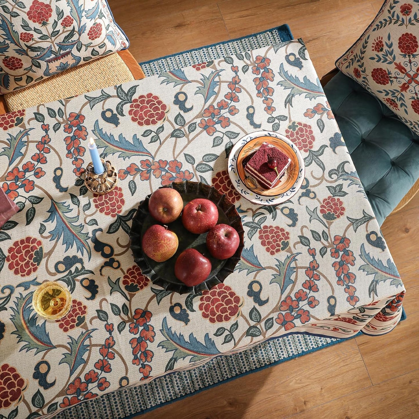 patdrea Designer Vintage Linen Small Square Tablecloth,French Anti-Wrinkle Durable Floral Table Cloth,Colorful Table Cover for Kitchen Dining,Parties,Christmas,Thanksgiving,Party,67"x67"-Puno