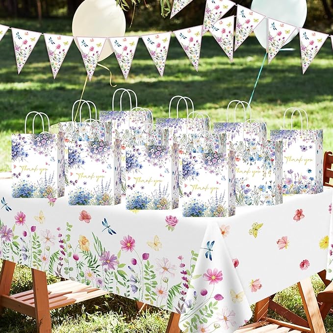W WINTMING 24 Pcs Thank You Gift Bags with Handle Wildflower Paper Bags Floral Thank You Goodie Bag for Wedding Birthday Candy Treat Bag Shopping Wrapping (Wildflower)