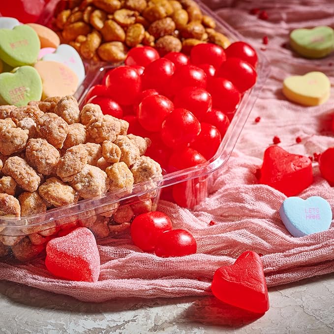 NUT CRAVINGS - Halloween Treats For Adults Mixed Nuts & Heart Candy Gift Basket in Red Gold Box (7 Assortments, 1 LB) Holiday Xmas Christmas Food Arrangement, Healthy Snack Care Package