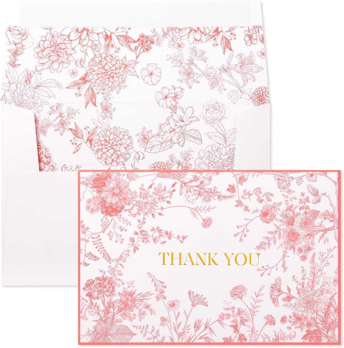Crisky 25 Pack Pink Floral Thank You Cards with Envelopes, Gold Foil Wildflower Greeting Notes Bulk for Birthday, Baby Shower, Bridal Shower, Wedding, Graduation