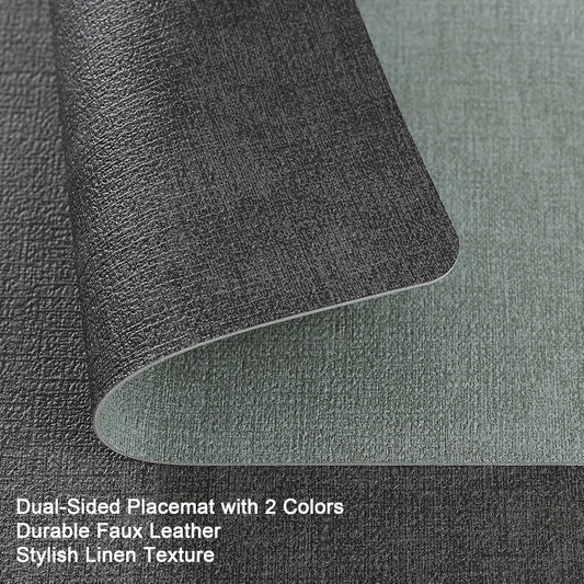 Myir JUN Dual Sided Faux Leather Placemats Set of 8 for Indoor Outdoor Dining Tables, Square Non-Slip Washable Wipeable Table Mats (Gray Sage Green, Set of 8)