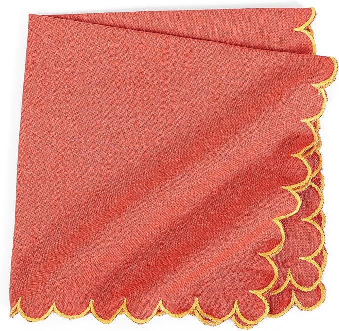 FINGERCRAFT Cloth Napkins, Everyday Use Scallop Design, Premium Quality Natural Cotton Napkin Set of 6 Perfect for Parties Dinners Weddings Easter Napkin Cloth 20x20 inch Rust/Gold