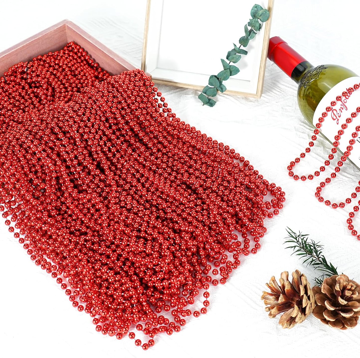 SHAOQINLIN 144 PCS Red Mardi Gras Beads, Christmas Beaded Necklace, Red Valentine Necklace, 4th of July Necklaces, 33'' Party Beads for Patriotic Day, Mardi Gras, Christmas Party Favors