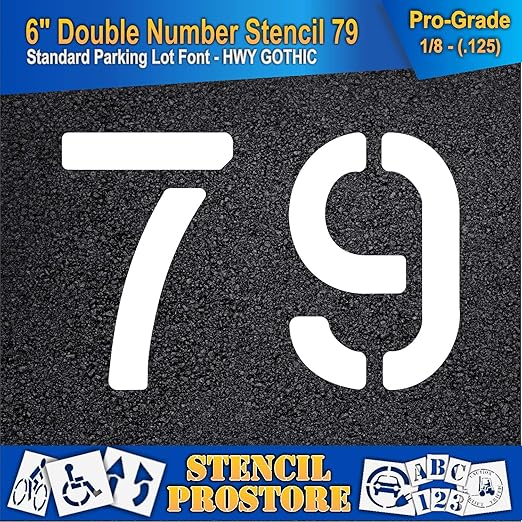 Pavement, Curb, and WheelStop Stencils - 6 inch Double Number Stencil - (79) - 6" x 9" x 1/8" (128 mil) - Pro-Grade