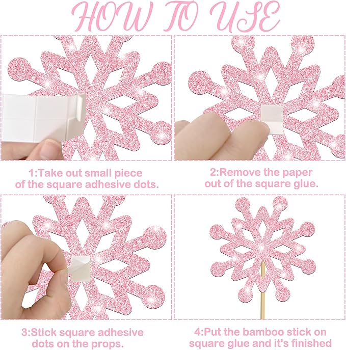Frozen Party Snowflake Centerpiece Sticks Glitter Winter Wonderland Decorations 12PCS Snowflake Table Topper Centerpieces for Thanksgiving Christmas Birthday Party Supplies