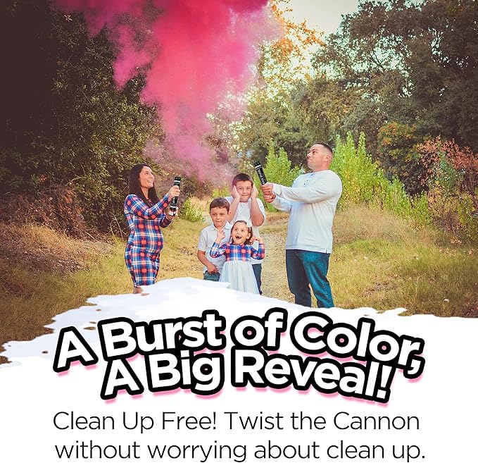 Gender Reveal Surprise - Pink Gender Reveal Powder Cannon - Easy to Use Pink Powder Cannon for Baby Gender Reveal Parties, Baby Showers & More - Colorful Powder Popper - 12 Inch - 2 Pack