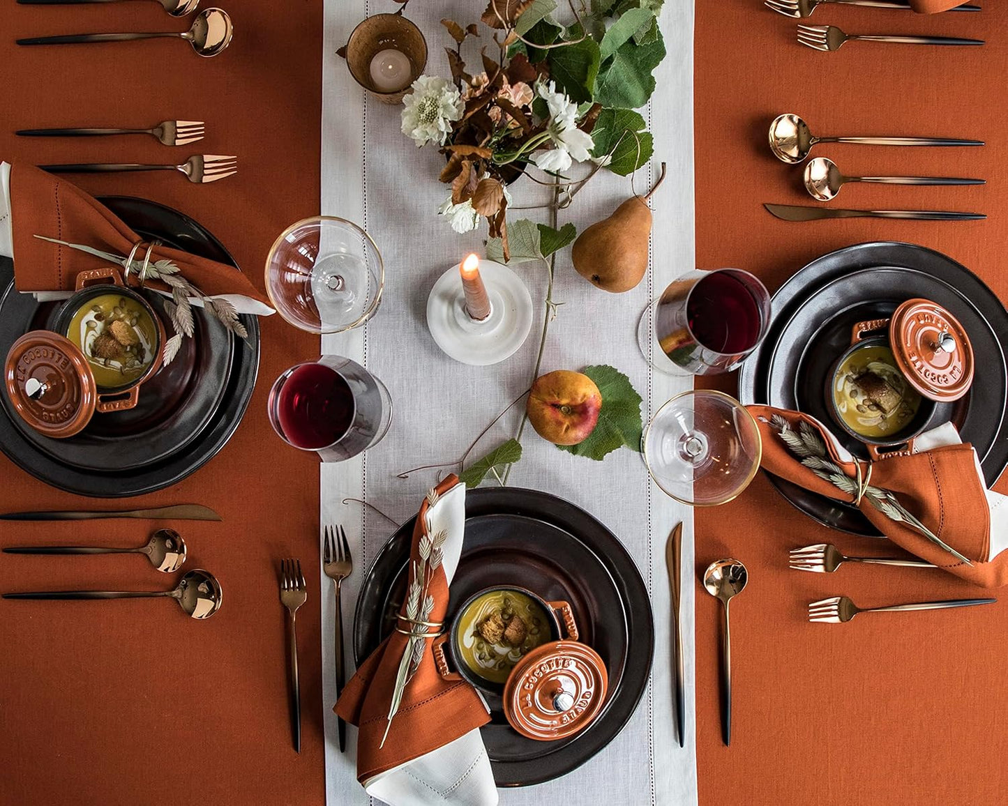 Solino Home Linen Tablecloth 60 x 156 Inch - Classic Hemstitch 100% Pure Linen Cinnamon Table Cloth for Rectangle Tables - Machine Washable Tablecloth for Fall, Autumn, Halloween, Thanksgiving