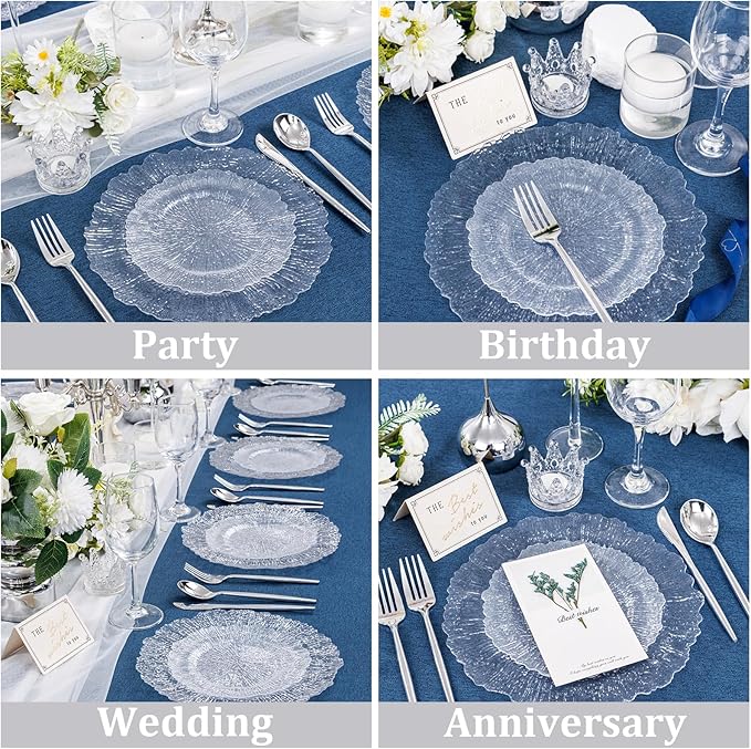 U-QE 60 Pieces Clear Plastic Plates for Party - Disposable & Reusable - Reef Disposable Plates - Premium Hard Plastic Plates for Wedding - Including 30 Dinner Plate 10 '' & 30 Dessert Plate 7 ''