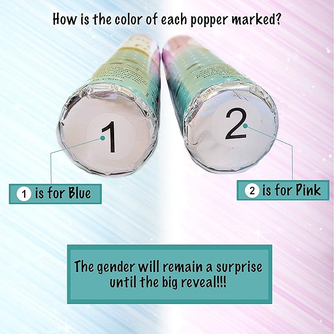 Gender Reveal Cannon Blue Confetti Popper | Mommy to Be Sash in Satin White with Gold Letters | Themed Party: Twinkle Twinkle Little Star (Blue, Set of 2)