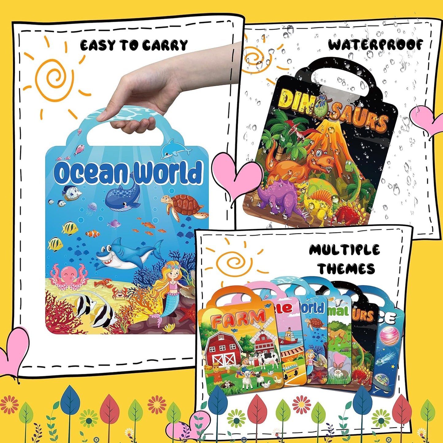 6Set Puffy Sticker Books for Kids, 3D Reusable Stickers Books for Toddlers 3-5,Farm+Animal+Dinosaurs+Ocean World+Space+Vehicle