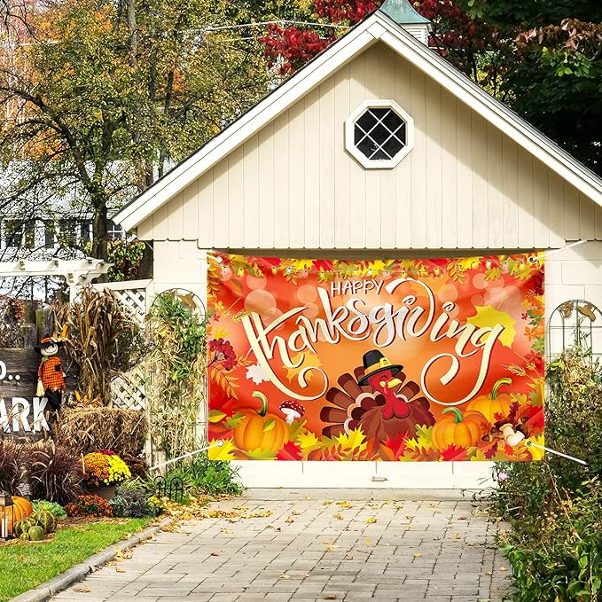 Large Thanksgiving Banner Decorations Outdoor 72x44 Inch,Turkey Maple Leaf Pumpkin Decorations Gifts for Indoor Home House Decor Party Supplies,Yard Sign Background for Photography