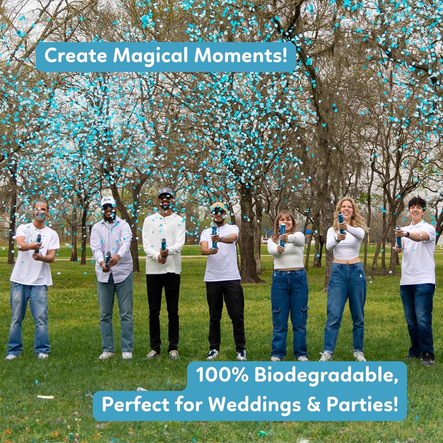 2 Pack Confetti Cannon Confetti Poppers | Biodegradable Blue Confetti | TUR Party Supplies | Launches Up to 25ft | Giant (12 in) | Party Poppers for Graduation, Birthdays, Weddings, and Memorial Day