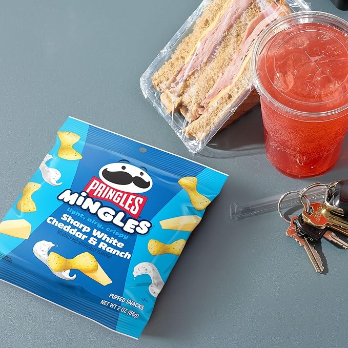 Pringles Mingles Puffed Snacks, Sharp White Cheddar and Ranch, Cheese Puffs, Salty Snacks (6 Bags)