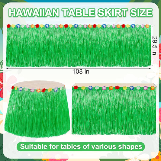 Hawaiian Party Table Decorations, 1PCS Green Luau Party Table Skirt Decorations, 108 X 29.5" Grass Skirts Luau Party Favors, Luau Table Skirt for Summer Tropical Hula Parties Decor Accessories