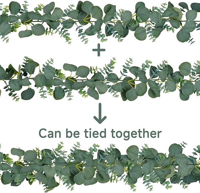 Vlorart 2 Pack Artificial Eucalyptus Garland, 5.5ft Faux Boxwood Eucalyptus Leaves Greenery Garland, Artificial Hanging Vines for Wedding Backdrop Arch Table Wall Home Party Decor