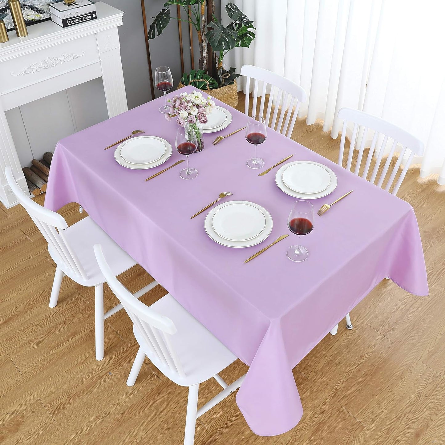 FOLINS&HOME Lavender Rectangle Tablecloth 60 x 120 Wrinkle Free Waterproof Polyester Table Cloths, Spillproof Heavy Duty Washable Table Cover for Party, Banquet, Indoor and Outdoor-Oblong/Rectangular