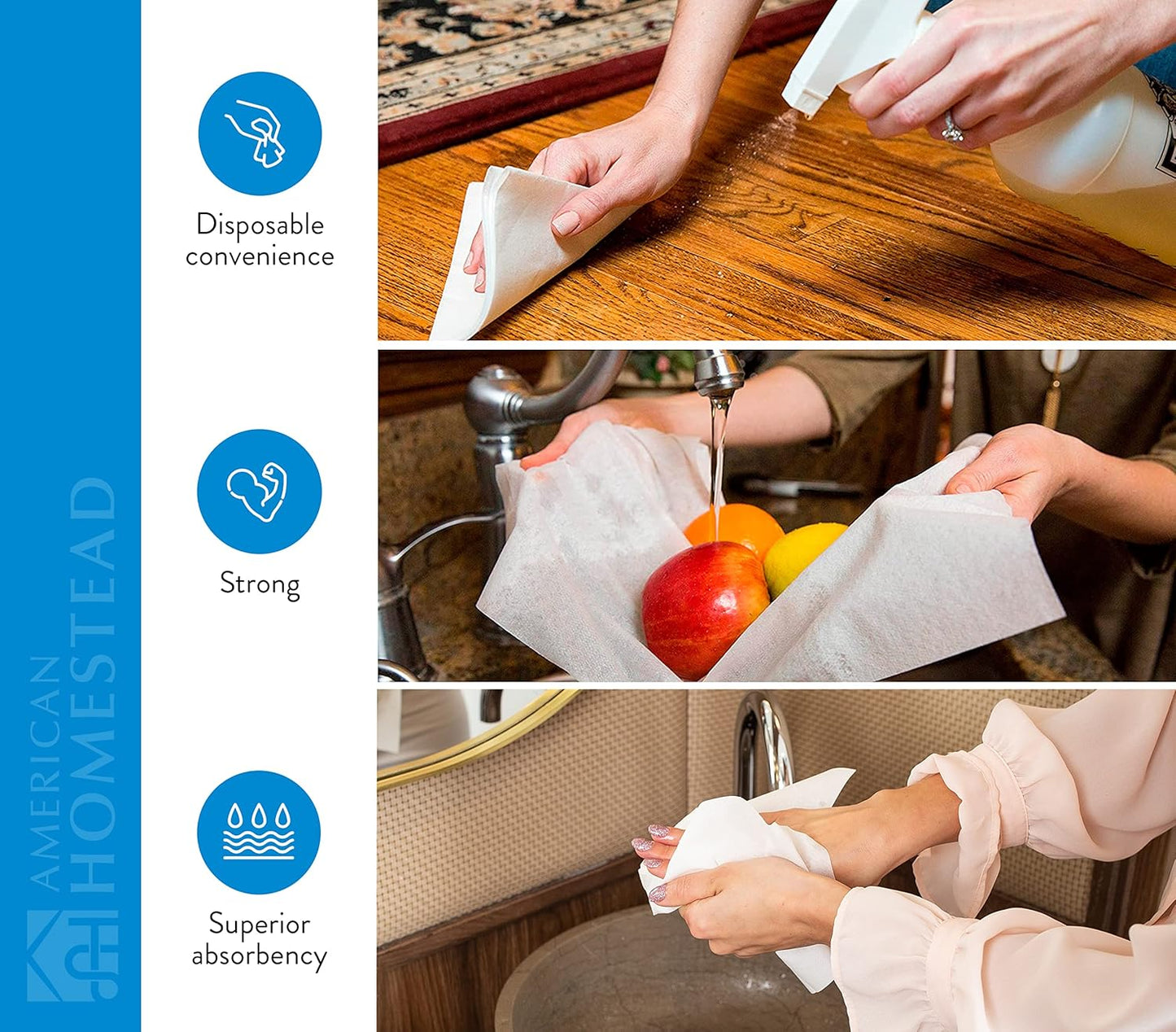 AMERICAN HOMESTEAD Disposable Hand Towels - White Linen-Like Guest Napkins - Premium Bathroom Paper Towels for Guests or Dinner Napkins - 15.5" x 12" - 100 Count