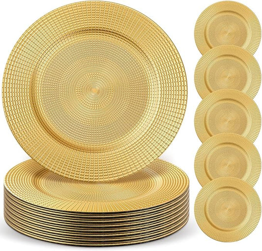 50 Pack Gold Charger Plates Bulk for Dinner Plates, 13" Round Chain Shaped Service Chargers Bulk, Plastic Wedding Chargers for Christmas Thanksgiving Party Wedding Birthday Anniversary