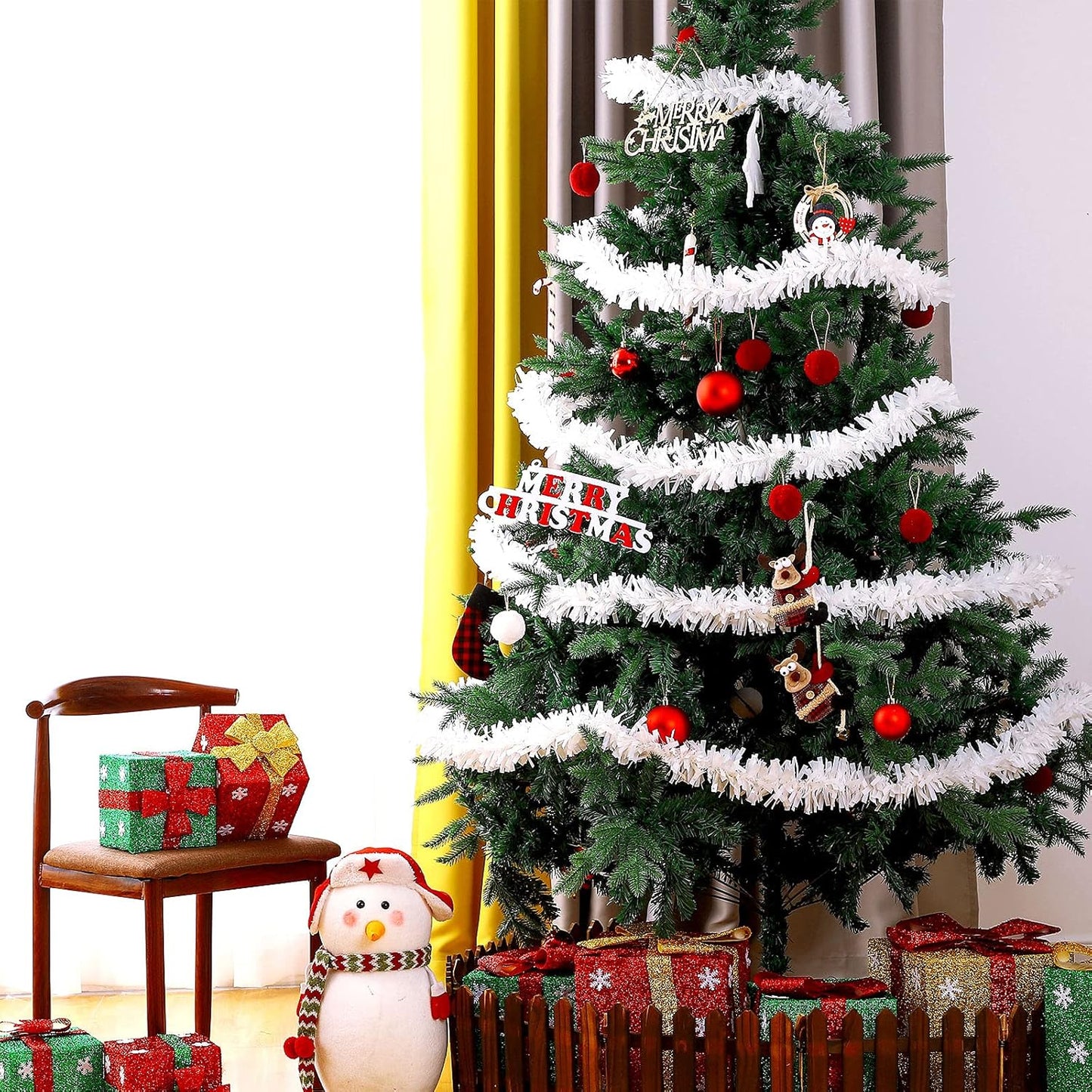 Dingion 59 Feet Christmas Tinsel Garland Metallic Twist Ornaments Hanging Glitter Xmas Garland for Christmas Tree Indoor Outdoor Decoration Party Supplies