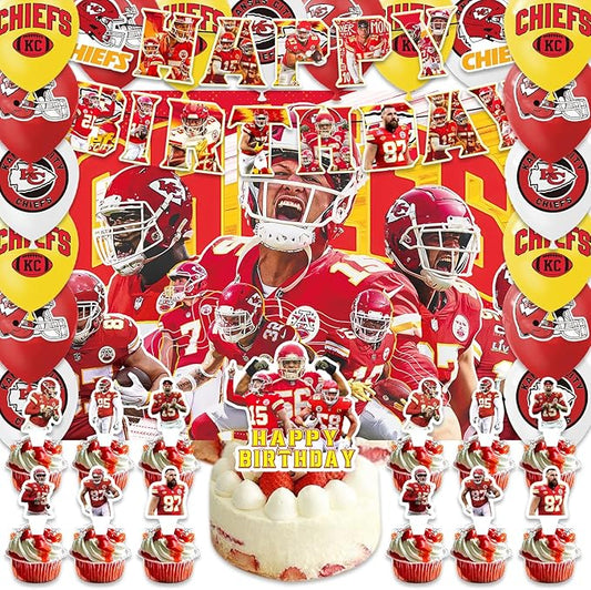 42pcs Kansas Party Decoration Pack Includes，Banner，Cake Topper，Blackdrop,Balloons for Chief party Decoration