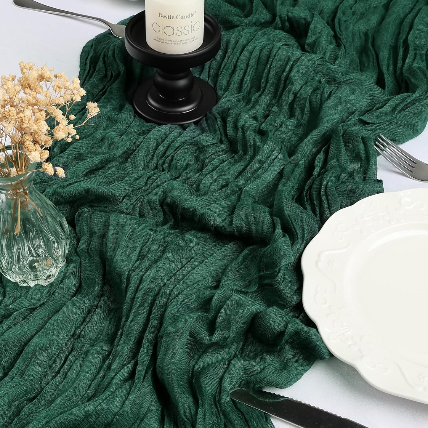 6 Pack 10FT Christmas Table Runner Emerald Green Cheesecloth 35x120 Inch Gauze Rustic Boho Table Runner Cheese Cloth for Wedding Decor Birthday Party Bridal Baby Shower Table Centerpiece Decoration
