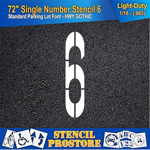 Pavement Stencils - 72 inch Single Number Stencil - 6-72" x 16" x 1/16" (63 mil) - Light-Duty