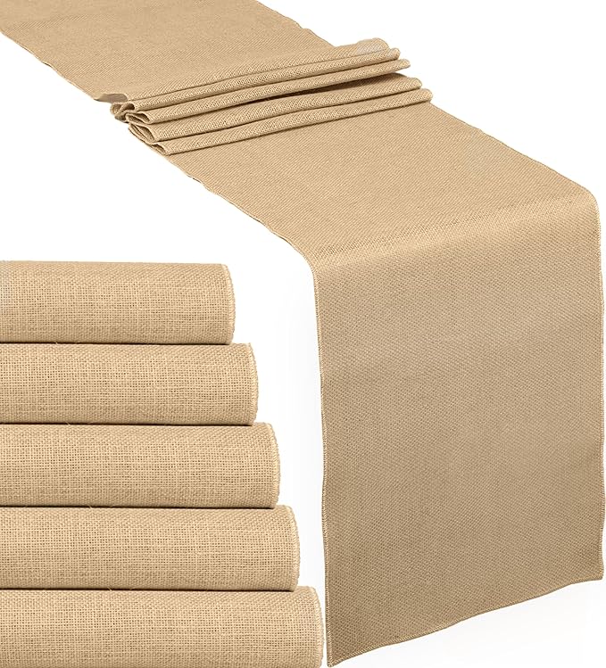 6 Pack Natural Burlap Table Runners (12 x 72 Inch) | Rustic Jute Table Runners for Wedding, Farmhouse, Thanksgiving, Coffee Table Decor Cover, Fall Décor & Parties