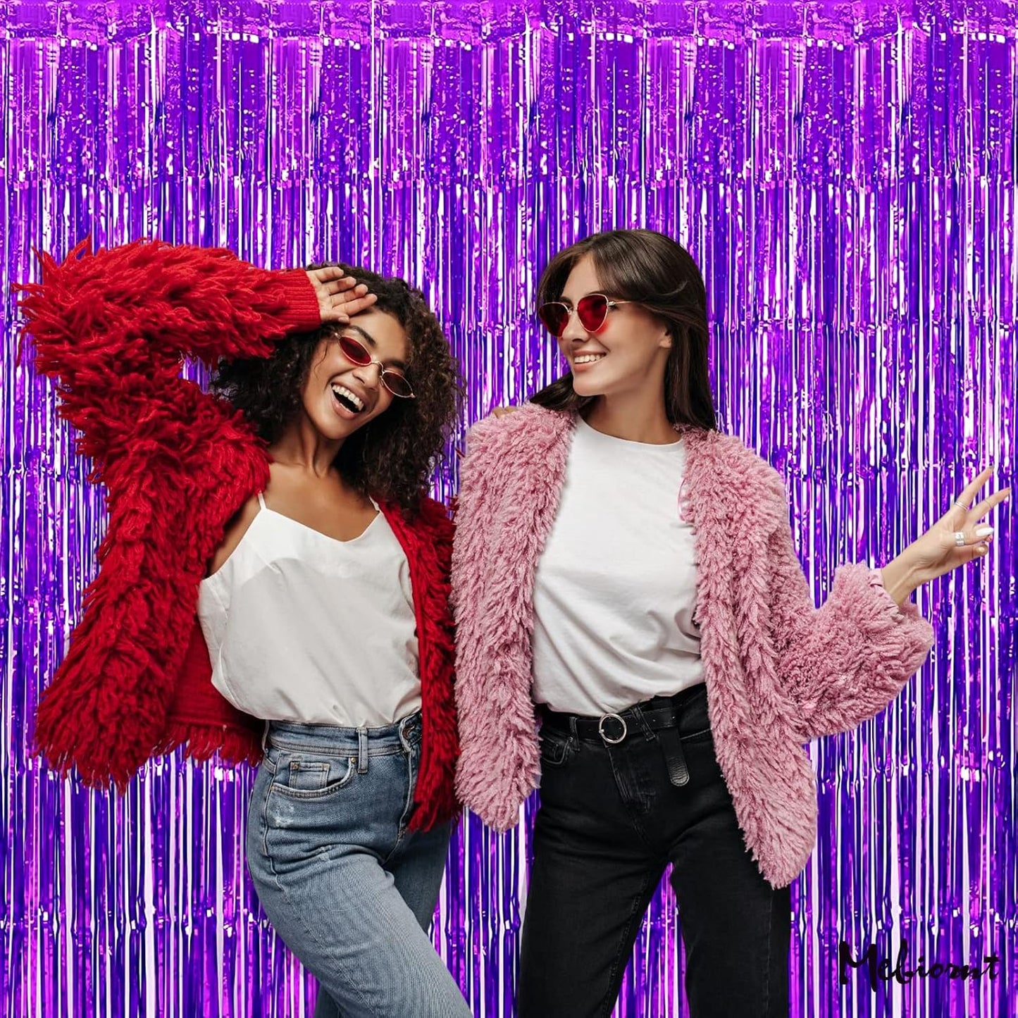 4 Pack Purple Fringe Curtain Backdrop, 3.2Ft x 6.6Ft Metallic Tinsel Foil Fringe Streamers Curtains Background for Photo Booth Birthday Wedding Baby Shower Party Thanksgiving Christmas Decorations