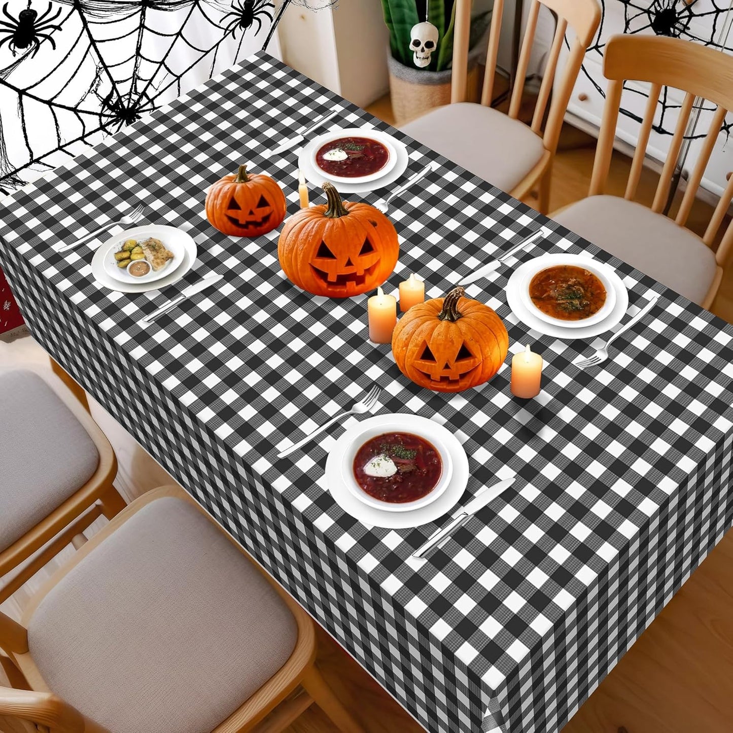 Childom 3 Pack Black and White Checkered Tablecloths 54"x108" Disposable Plastic Table Cloths Buffalo Plaid Tablecloths for Home,Halloween,Picnic Table Covers for Pizza Party,Race Car Birthday Decors