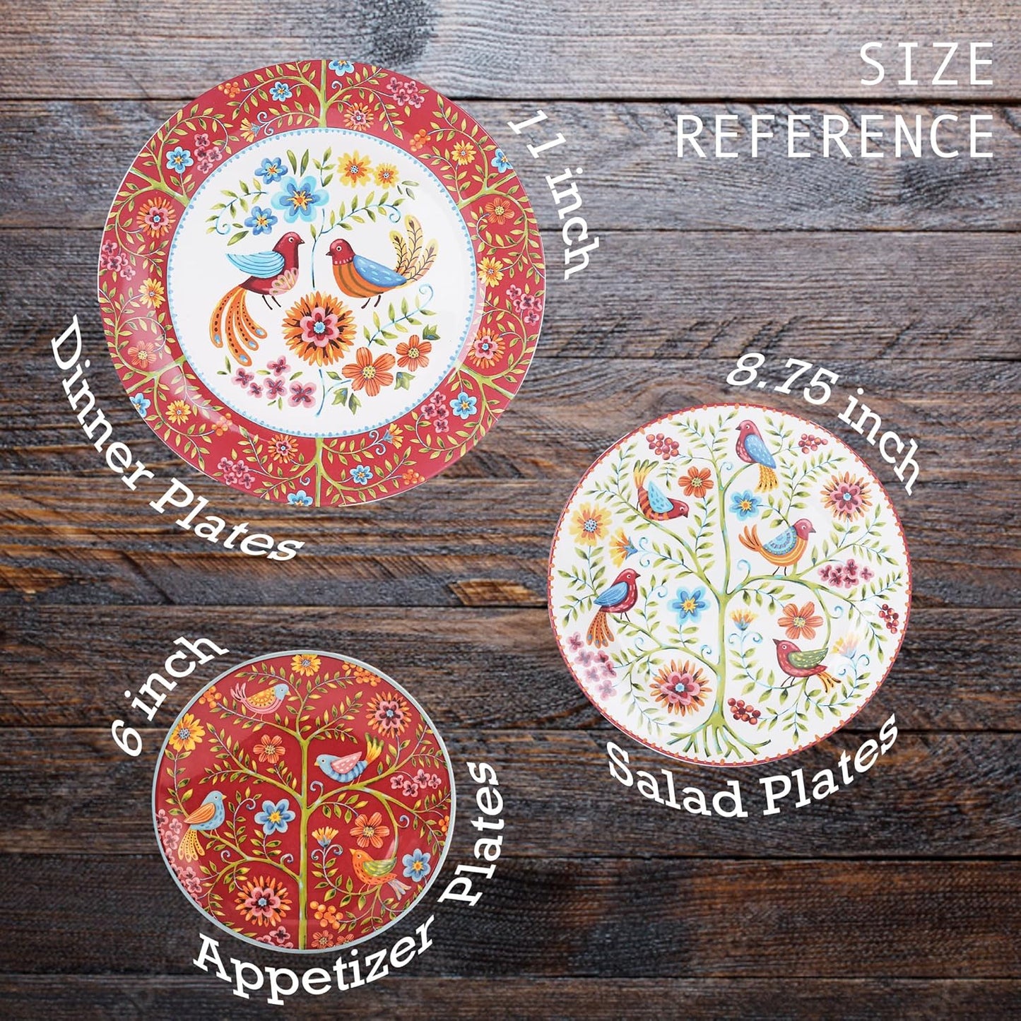 Bico Red Spring Bird Appetizer Plates Set of 6, 6 Inch Small Ceramic Dessert Plates for Snacks, Salad, Tablescape, Microwave and Dishwasher Safe, Gift for Housewarming and Thanksgiving