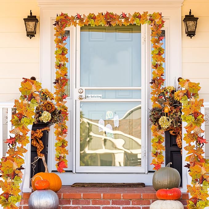 Sggvecsy 3 Pack Fall Maple Leaf Garland 5.7Ft/Piece Artificial Autumn Maple Leaves Hanging Foliage for Indoor Outdoor Home Wedding Thanksgiving Party Fireplace Decor