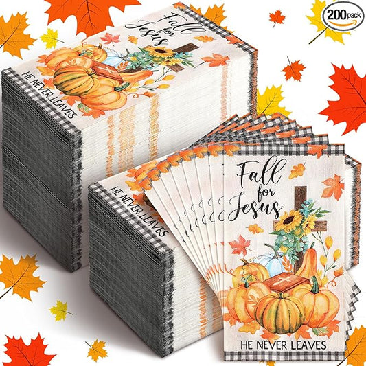 200 Pcs Fall for Jesus Pumpkin Napkins Autumn Guest Napkins Disposable Decorative Paper Napkins Guest Hand Towels for Bathroom Thanksgiving Napkins for Home Dinner Kitchen Bathroom Holiday Party