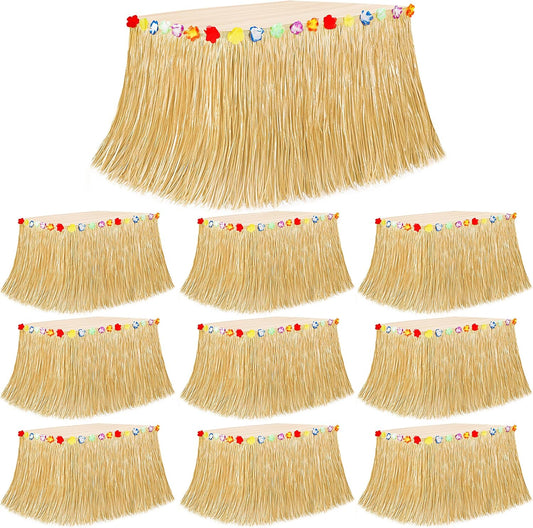 10PCS Hawaiian Table Skirt, Gold Luau Party Table Skirt Decoration, Hawaiian Themed Flower 108 X 29.5" Grass Skirts Luau Party Favors, Luau Table Skirt for Summer Tropical Hula Parties Accessories